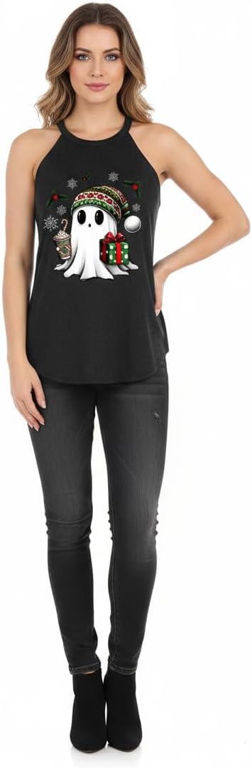 Skeleton with Christmas Lights TRI Rocker Cotton Tank - Novelty and Fun Design, Washed Heavyweight Cotton Gym t-Shirt