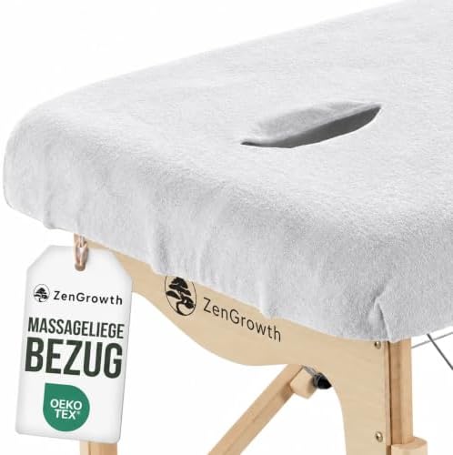 ZenGrowth Spannbezug für Massageliege mit Gesichtsaussparung | Oeko TEX 100 | 65–80 cm x 180–200 cm | Für alle Massage- oder Behandlungstische (Weiß)