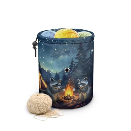 Image of Sellikakes Raccoon Space Small Yarn Holder Knitting Crochet Bag Organizer Store Crocheting Project Accessories Sewing Supplies Skein Ball