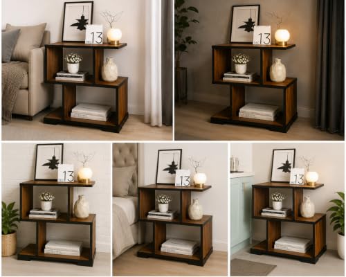 Image of Bedside Side Table Night Stand & End Table, Beige