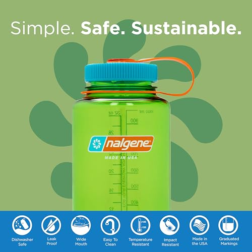 Image of Nalgene Wide Mouth Water Bottle | BPA-Free, Durable & Leak Proof, Lightweight Bottle for Hiking & Gym, Work & Travel, Pear 32 Ounces (Pack of 6)