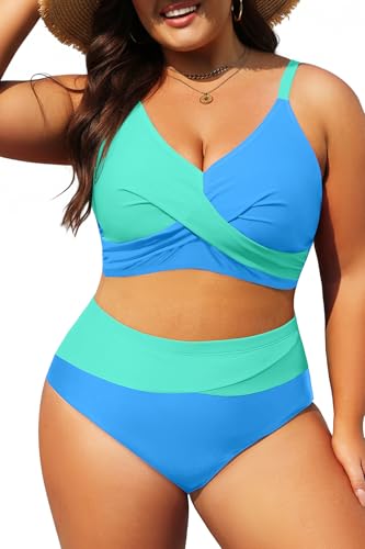 Image of Tempt Me Plus Size Two Piece Swimsuit - Women High Waisted Bikini Set Tummy Control Bathing Suits