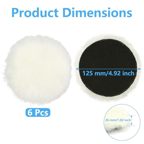 6 Stück Polierpads 125mm Lammwollhaube Polieraufsatz Winkelschleifer Wolle Polierhaube mit Klett für Autopoliermaschinen Exzenterschleifer Poliermaschine
