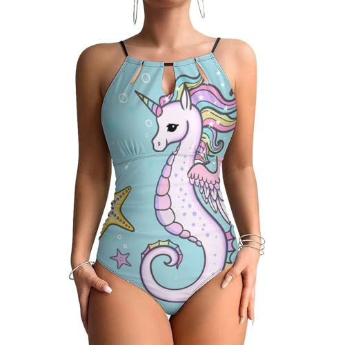 Maillot de bain une pièce gainant et galbant motif licorne marine