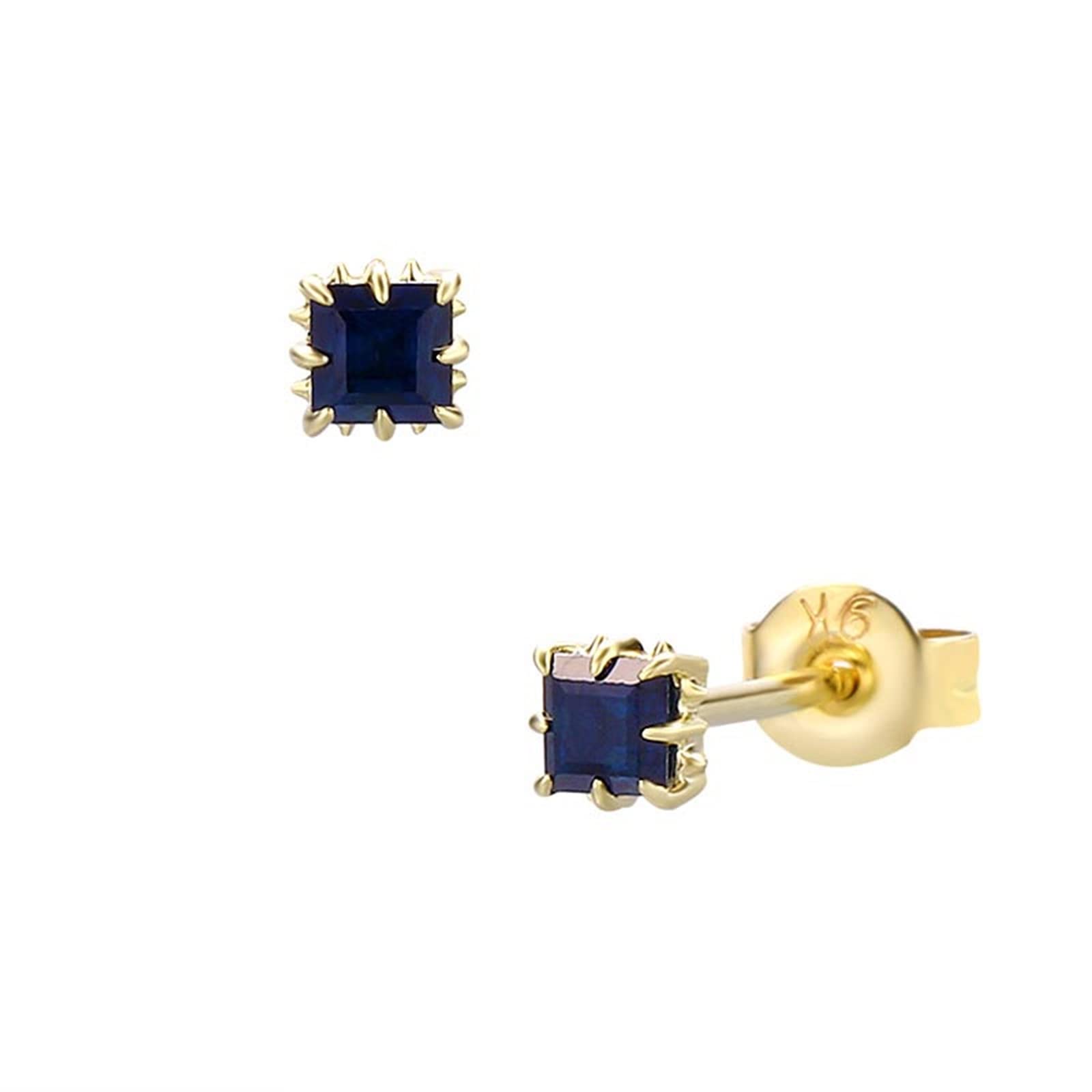 Epinki Pendientes Mujer Oro 18K Vintage Zafiro Azul Oscuro Cuadrada Joyeria