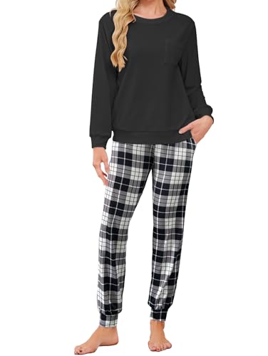 Pyjama en polaire femme anti-froid ensemble de nuit chaud avec pantalon jogging