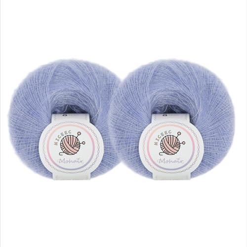 NICEEC 2 Skeins Soft Mohair Yarn Fluffy & Fuzzy Luxurious & Thin Slik Wool Blend Yarn for Crochet & Knitting Total 0.71oz2 328yds2 - Blueberry