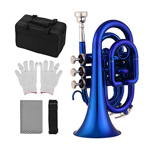 HXBER Mini Pocket Trumpet Bb Flat Brass Material Wind Instrument with Mouthpiece Gloves Cleaning Cloth Carrying Case - Image 6