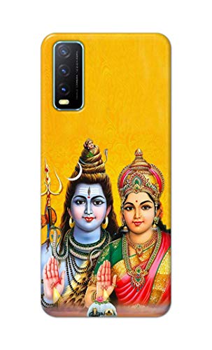Image of PRINTFIDAA Lord Shiva Parvati Yellow Background Printed Designer Hard Back Case Cover for Vivo Y20 / Vivo Y20i / Y20s / Y20G / Vivo Y12s / Y20S (G) -(SS) MVN1008