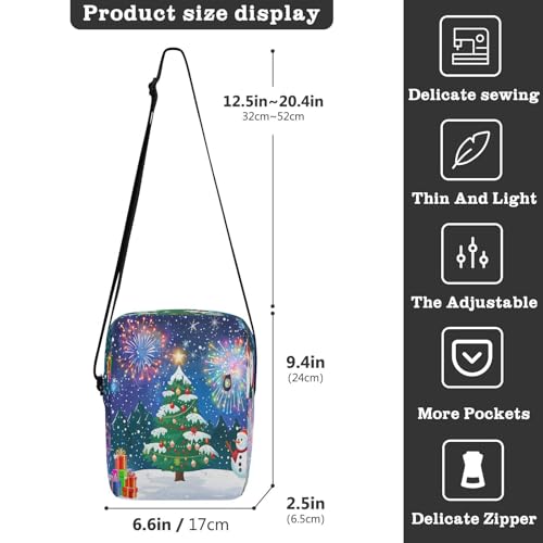 MCHIVER Small Messenger Bag Christmas Firework Snowman Crossbody Bag for Men Women Cell Phone Shoulder Bag for Business Office 5