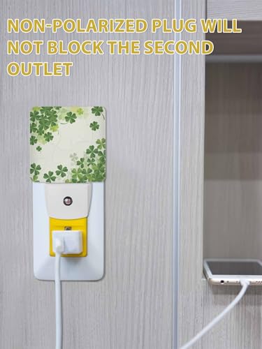 Image of Green Shamrocks Night Light Plug in LED Lamp Automatic Sensor Night Lights Plug into Wall St. Patrick's Day Decorative Clover Pattern Room Bright Decor Square Dim Night-Lights for Kids Girl Adult