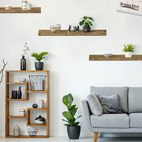 Icona Bay 36 Inch Floating Shelves For Wall, Set Of 3 In Walnut Brown, Modern Rustic Style, Wall Mounted Display Shelves, Picture Ledges #TOP5