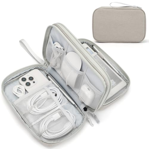 Image of FYY Electronic Organizer, Large Travel Cable Organizer Bag Pouch Electronic Accessories Carry Case Portable Waterproof Double Layers All-in-One Storage Bag for Cable, Cord, Charger, Phone, Khaki