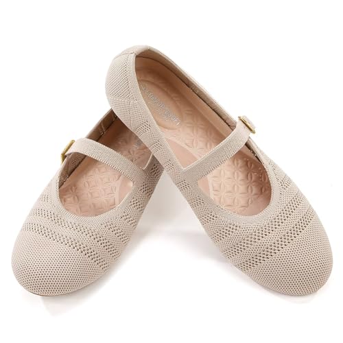 Image of Frank Mully Women's Mary Jane Flats Comfortable Dressy Ballet Flats Casual Round Toe Slip On Washable Knitted Fabric Office Work Woman Shoes