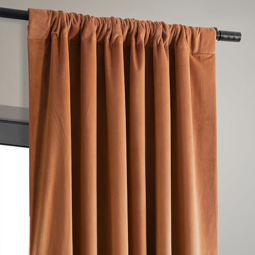 HPD Half Price Drapes Signature Velvet Thermal Blackout Curtains for Living Room 108 Inch Long (1 Panel) Rod Pocket Insulated Blackout Curtains for Bedroom Window Curtains, 50W x 108L, Burnt Pumpkin