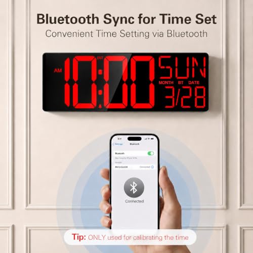 Image of JALL 18 inch Large Digital Wall Clock with Big Numbers, Remote, Timer, 12 RGB Wall Clock with Date and Temp for Teachers Seniors, Digital Clock for Arena, Gym, Living Room Classroom Decor, Red