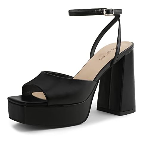 Modatope Platform Heels Open Toe Black Platform Sandals Womens Chunky Heel Ankle Strap Pumps Womens Wedding Party Sandals Size 8.5 Cover