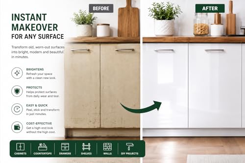 Image of TOTAL HOME White Wallpaper for Kitchen Cabinets, Almirah & Wardrobe Waterproof Oil Proof Self Adhesive PVC Vinyl Peel and Stick Roll for Furniture, Cupboard, Drawers, Table