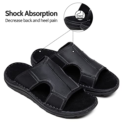 Jousen Sandals For Men Leather Arch Support Mens Sandals Outdoor Mens Beach Slide Sandals(Amy2005A Black 11) #TOP5