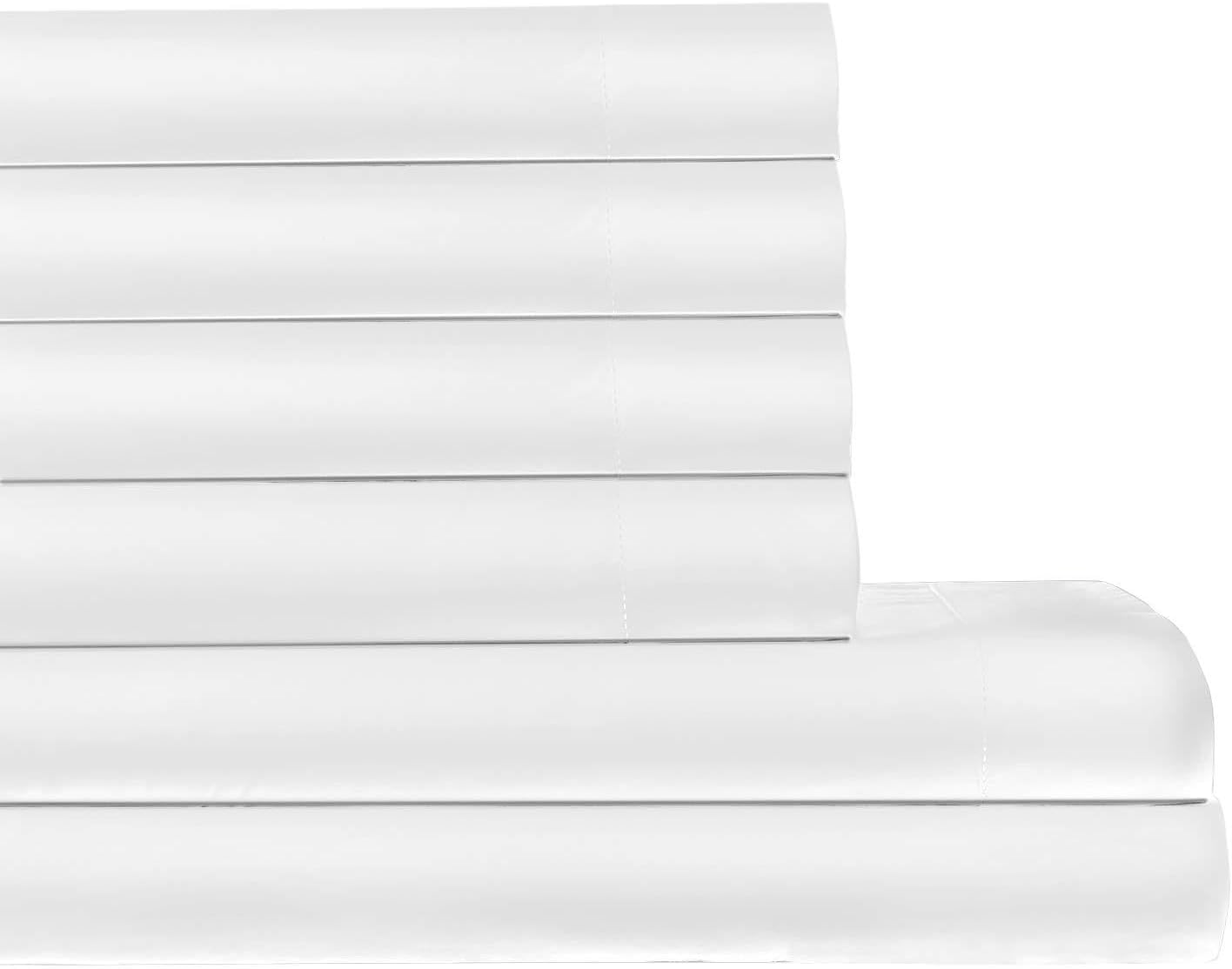 400 Thread Count 100% Long Staple Soft Cotton SheetSet with Bonus Pillowcases,6 Piece Set,Queen Sheets,Smooth Soft Sateen Weave,Deep Pocket,Luxury Bedding,White