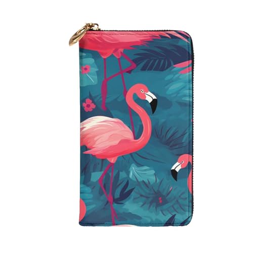 Pink Flamingo Prints Leather Long Clutch Wallet for Fashionable Girls and Women - Durable, Stylish, and Functional, Black, One Size2