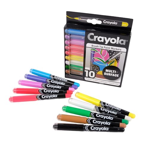 Crayola Brush Tip Acrylic Paint Markers (10ct) Adult Coloring Marker Set Coloring Book Art Supplies For Drawing Journaling & Construction Paper Crafts