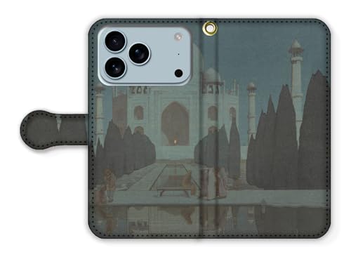 手帳型 iPhone17 Pro Max互換 スマホケース 【アートシリーズ】 吉田博 ☆新版画☆ 浮世絵 絵画 芸術 アート 風景画 (タージマハル 夜)