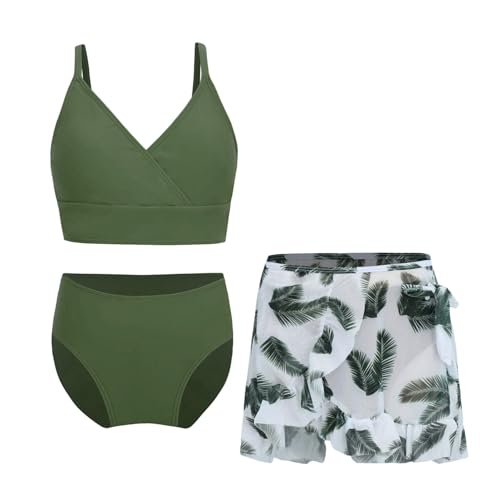 Moily Big Girls 3 Pieces Floral Bikini Sets Spaghetti Straps Swim Bra Top Brief with Wrap Skirts3