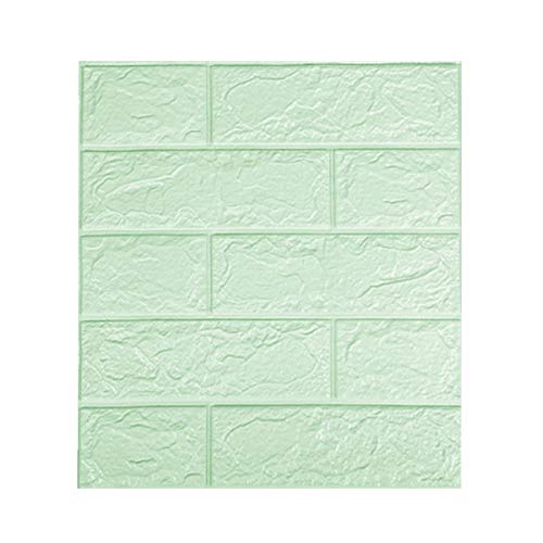 FINIVE 10 paneles adhesivos de pared resistentes al agua 3D de ladrillo papel pintado autoadhesivo, azulejos decorativos para el hogar, sala de estar, color verde claro