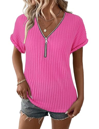Gemulate große größen Damen Kleidung Shirt Sommer Tops Basic Tshirt Sportshirt Kurzarm sommertop Tunika Damen Oberteile Spring Shirt rot Rosa XXL