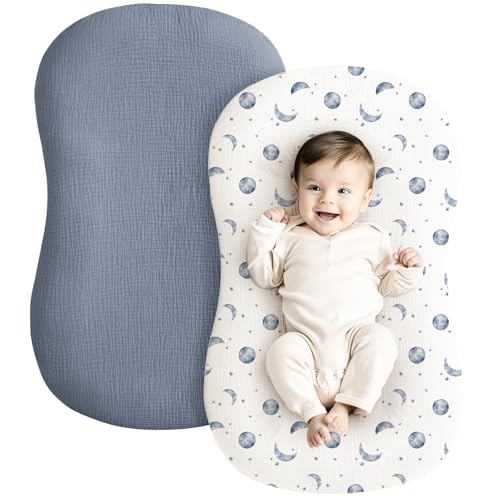 Image of Konssy Muslin Baby Lounger Cover 2 Pack, 100% Cotton Newborn Lounger Cover, Soft and Breathable Lounger Cover for Boys Girls, Covers Only (Planet,Navy)