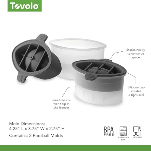 Image of Tovolo Football Ice Mold 6 Pack Bundle Silicone Football Ice Cube Mold for Big Game Tailgating Parties, Dishwasher Safe Sports Themed Ice for Whiskey Cocktails, BPA Free