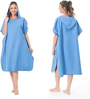 MOKANI Changing Robe Microfiber Towel Poncho with Hood for Beach Surfing Swimming Wetsuit Changing, Quick Dry & Light Weight, Fits Men Women Adults (Blue)