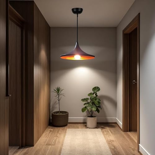 Image of GreyWings Black Aluminium Hanging Pendant Light for Ceiling, Wide Modern Indoor Lamp with, Decorative Light for Kitchen, Dining, Cafe (Big) Pack of 2