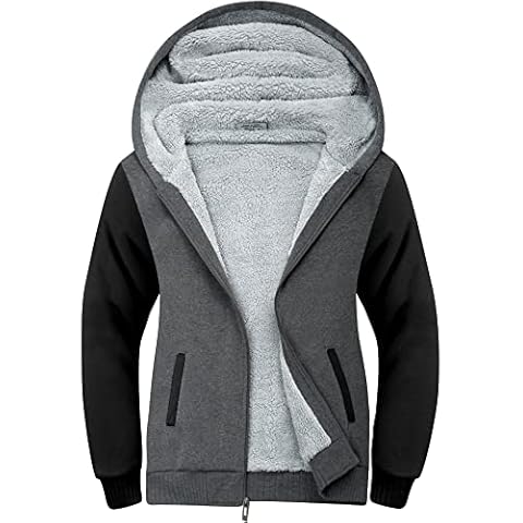 JACKETOWN Hoodies for Men Heavyweight Full Zip Up Fleece Sweatshirt Sherpa Lined Coat, 1712-dark Grey-black, XX-L Cover
