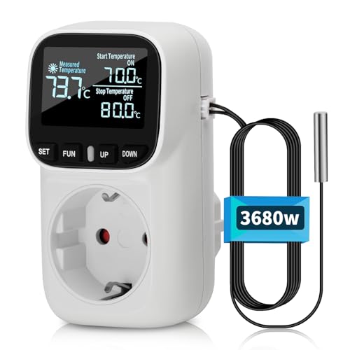 Digital Temperaturregler Steckdose 230V mit Fühler Heizung Kühlen Temperaturschalter Thermostat Steckdose Temperaturschalter für Gewächshaus Aquarium Kühlschrank
