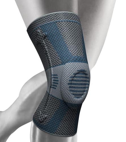 NEENCA Rodillera, rodillera comprimida para hombres y mujeres con almohadillas de gel de rótula y estabilizadores laterales, rodilleras médicas para correr (versión mejorada, gris azul, XXL)