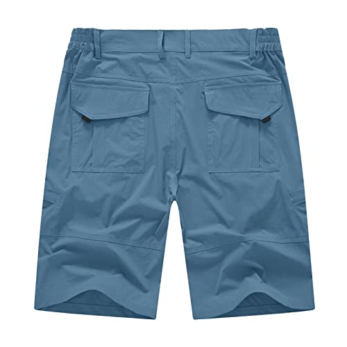 Basudam Men's Cargo Hiking Shorts Stretch Quick Dry Lightweight Work Shorts 6 Pockets For Camping Travel Light Blue 38 #TOP1
