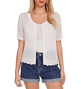 Women's Short Sleeve Summer Hollow Out Crew Neck Button Down Cardigan Sweater