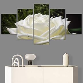 SIGNWIN 5 Panel Canvas Wall Art White Petal...