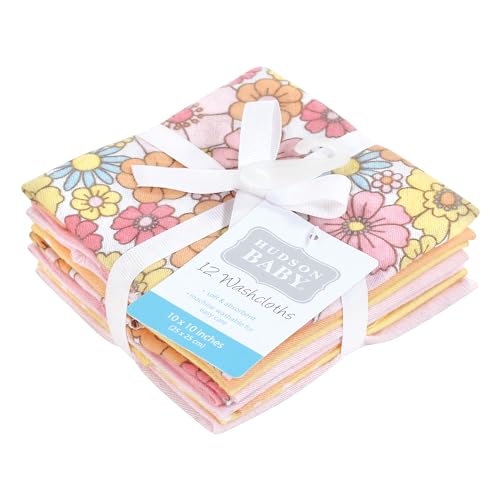 Image of Hudson Baby Unisex Baby Flannel Cotton Poly Washcloths, Peace Love Flowers 12 Pack, One Size