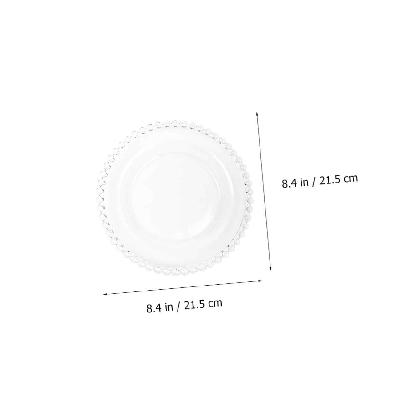 Piatto da Insalata in Vetro Trasparente Bordo Perla, Piatto da Dessert e Frutta 20 Cm, Stoviglie la Casa per Pranzi, Feste e Uso Quotidiano