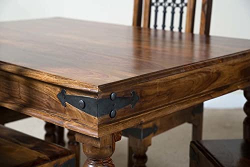 Image of Loonart Solid Sheesham Wood 6 Seater Dining Table Set | Antique Four Seater Wooden Dining Set with Chairs | Handmade Furniture for Home Kitchen & Dining Room (Honey Finish)