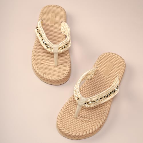 Girls Summer Linen Weave Flip Flops Beach Slides Flat Sandals2
