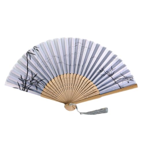 Folding Hand Fan with Hollow Engraving Wooden Tassel Designs, 9x2x2 in Foldable Portable Comfortable Lightweight Long Lasting Hand Held,Stylish Dancing Fans for Wedding Parties Dancing Guests (Black) - image 1