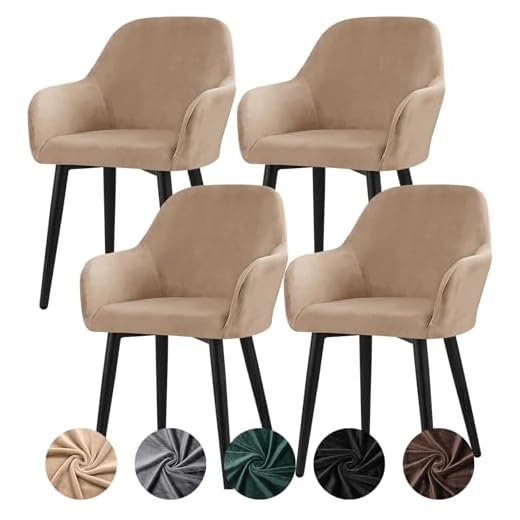 Alishomtll Stretch Samt Stuhlhussen 4er Set Universal Sesselbezug Stuhlbezug mit Armlehnen Abnehmbare Waschbar Esszimmerstühle Bezug für Küche Esszimmer Bankett Hochzeit Party (Kamel, 4 Stück)