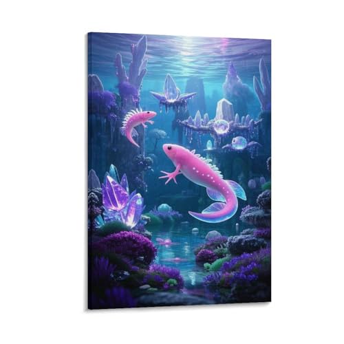 Tableau Décoration Axolotl Peinture Murale Sous-marin - Art Décoratif Salon 30x45cm
