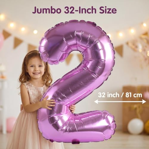 Image of YPSelected 32 Inch Large Foil Helium Number Balloon Birthday Wedding Party 0-9 (Pink, 2)