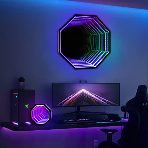 Small Infinity Tunnel Mirror Light, Cool Gaming Desk Futuristic Decor Lamp, Rgb Color Changing Wall Art Light, 12-Inch Unique Gaming Tabletop Desktop Lamp, For Garage Gaming Sensory Room Decor #TOP3