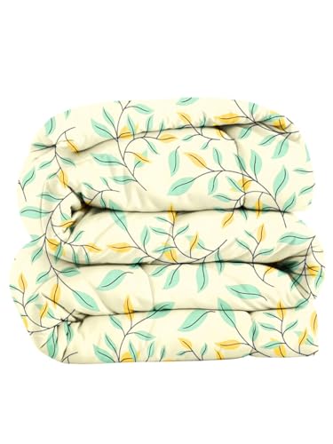 Image of HOMEKART 220 GSM Premium Reversible Microfiber AC Comforter for Single Bed | Soft, Lightweight & Breathable All-Season 3-Layer Quilted Blanket (150 cm x 225 cm, Floral, Beige & Green)